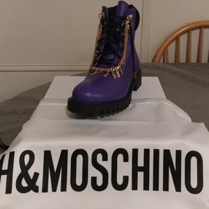 Moschino x H&M purple & black leather boots w/gold